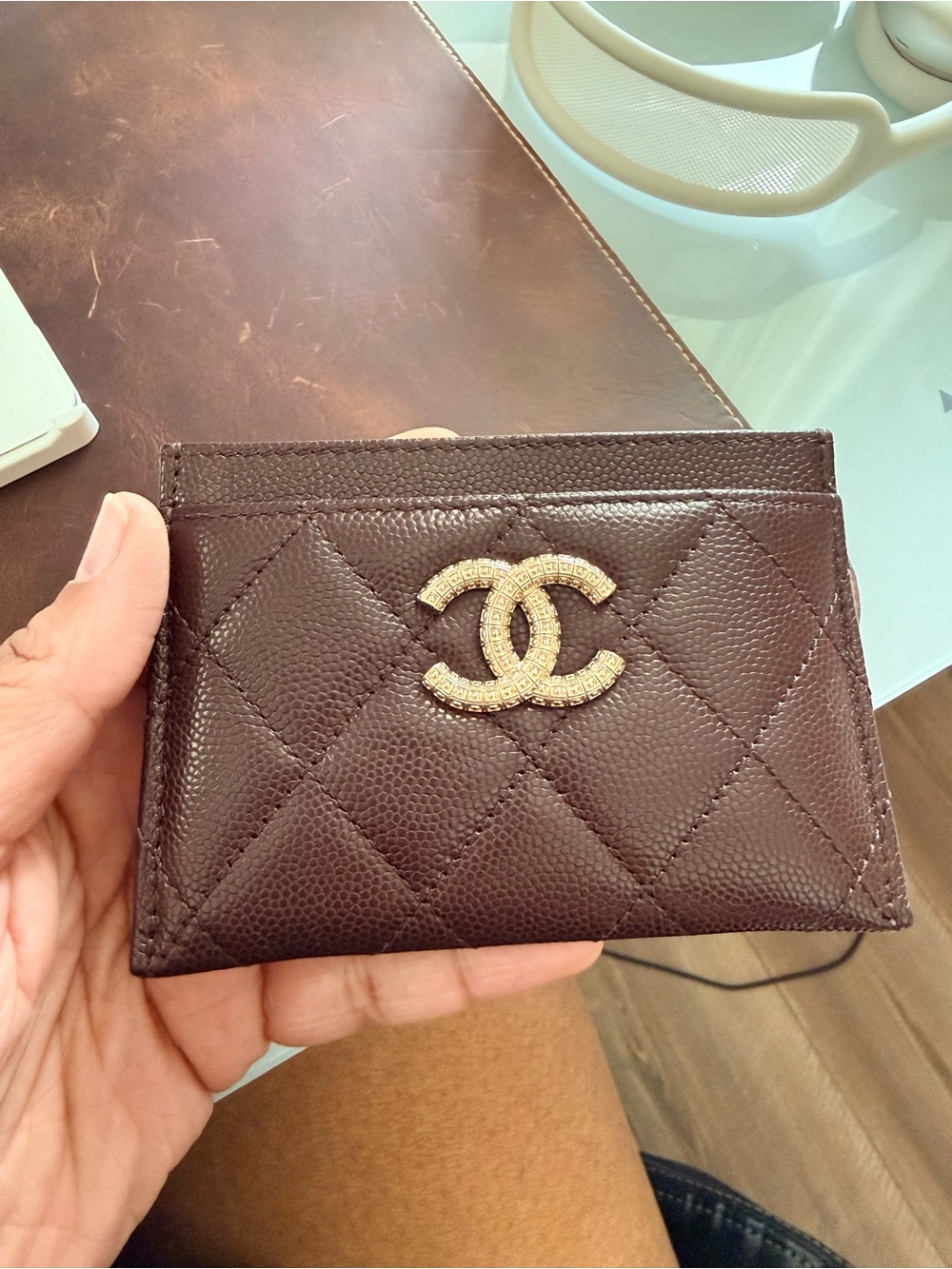 Chanel chocolate colour card holder- PRISTINE CONDITION(receipt provided)